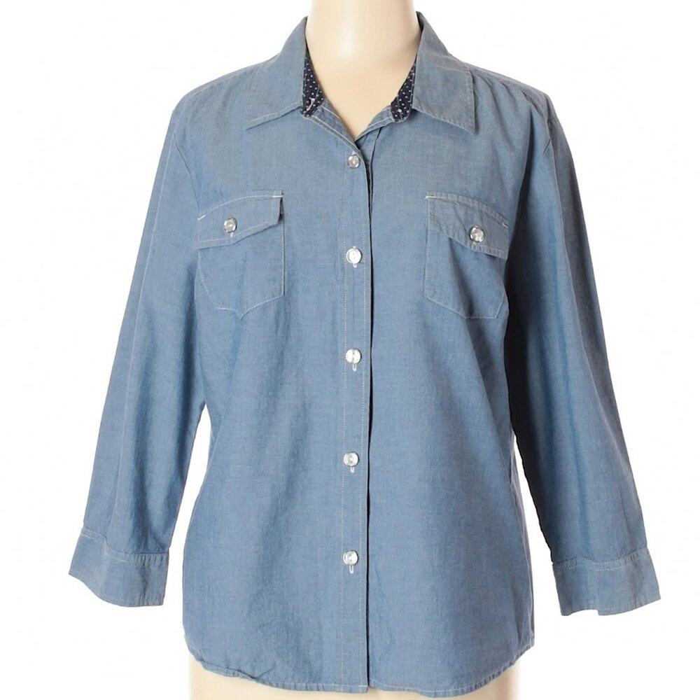 Karen Scott | long sleeve collared chambray button down shirt XL